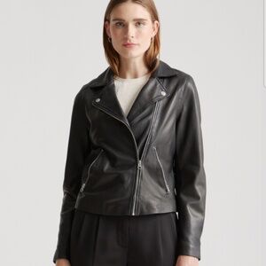 Quince 100% Washed Leather Biker Jacket - Black - Medium